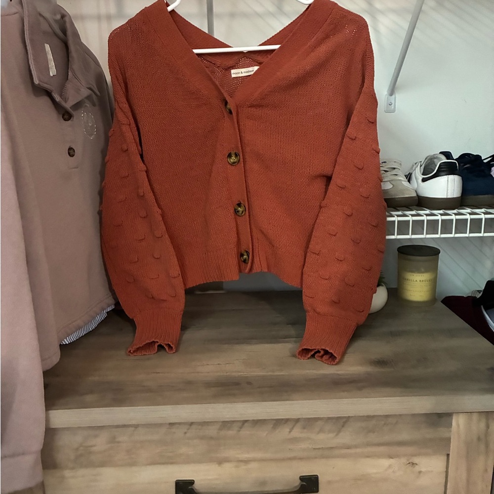 moon & madison Terracotta Button-Up Cardigan